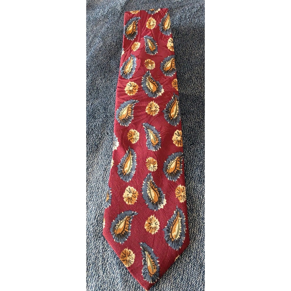 Stonehenge 100% Silk Tie Red Blue Gold Paisley Formal Classic Slim USA Vintage